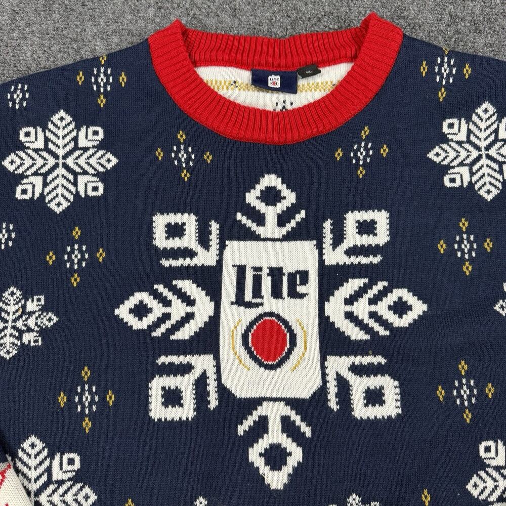 Miller Lite Ugly Christmas Sweater XL Snowflake Reindeer Beer Can Holiday Knit - Picture 3 of 9